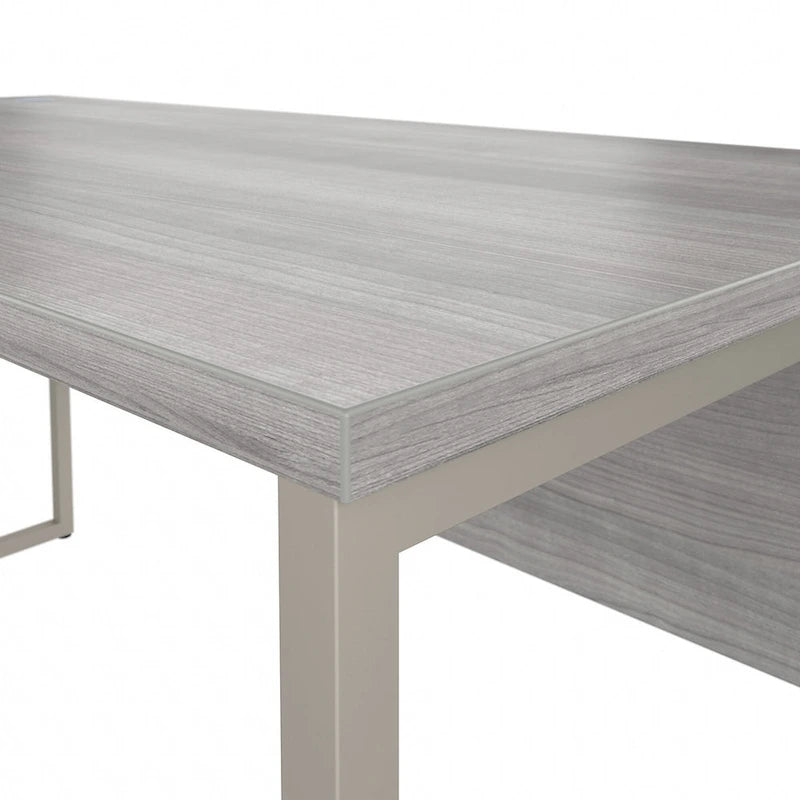 Bureau en L avec pieds en métal, noyer moderne / gris platine / blanc / gris orage, utilisateur unique, 60 larg. x 30 prof.