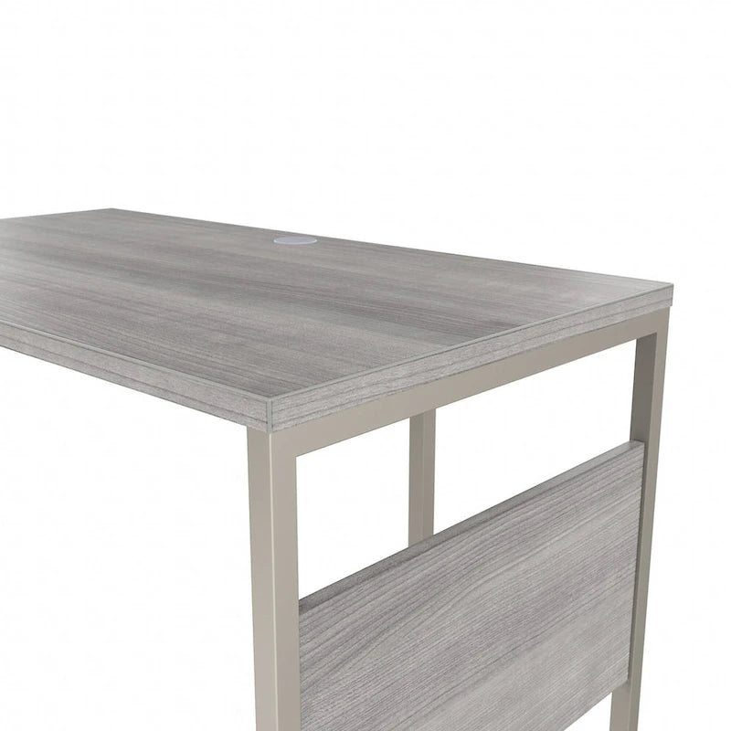 Bureau en L avec pieds en métal, noyer moderne / gris platine / blanc / gris orage, utilisateur unique, 60 larg. x 30 prof.