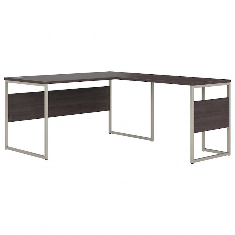 Bureau en L avec pieds en métal, noyer moderne / gris platine / blanc / gris orage, utilisateur unique, 60 larg. x 30 prof.