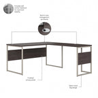 Bureau en L avec pieds en métal, noyer moderne / gris platine / blanc / gris orage, utilisateur unique, 60 larg. x 30 prof.