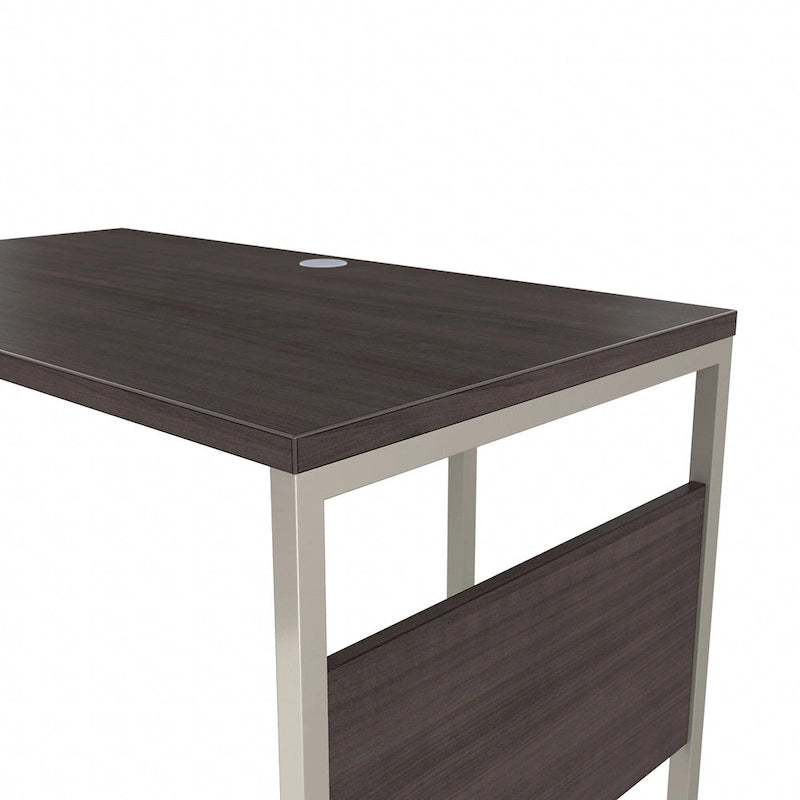 Bureau en L avec pieds en métal, noyer moderne / gris platine / blanc / gris orage, utilisateur unique, 60 larg. x 30 prof.