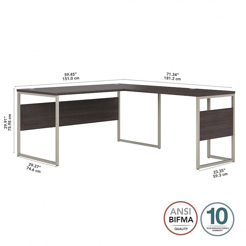 Bureau en L avec pieds en métal, noyer moderne / gris platine / blanc / gris orage, utilisateur unique, 60 larg. x 30 prof.