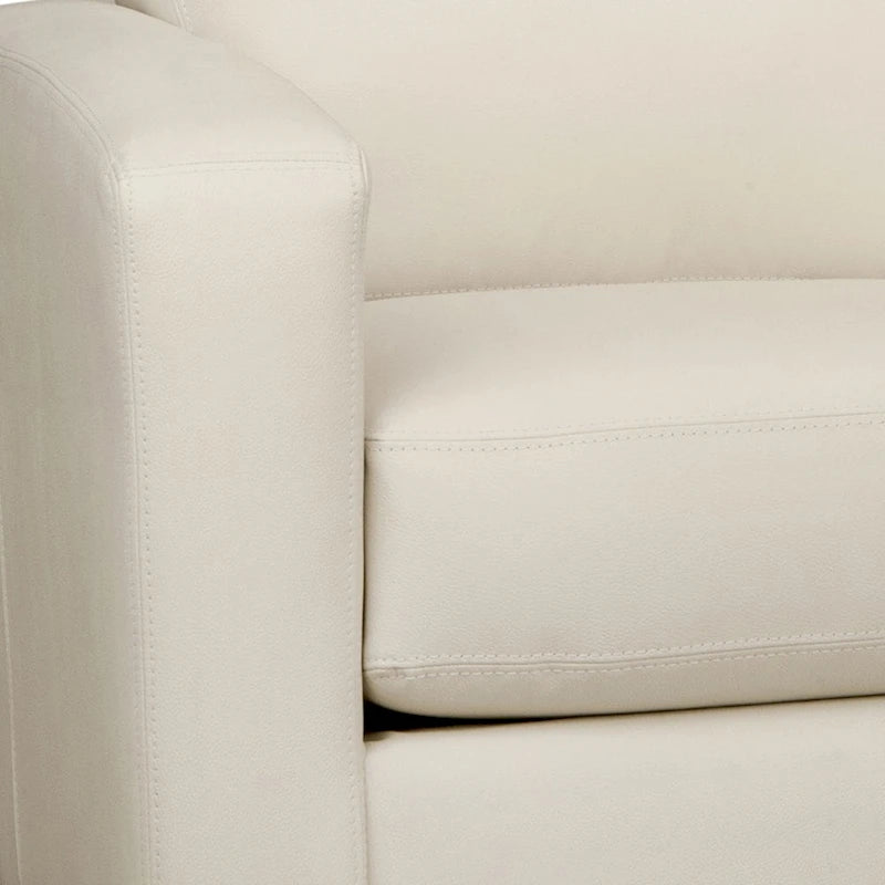 Canapé et causeuse en cuir pleine fleur blanc, pieds expresso – 2 places + 3 places
