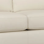 Canapé et causeuse en cuir pleine fleur blanc, pieds expresso – 2 places + 3 places