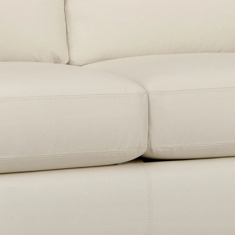 Canapé et causeuse en cuir pleine fleur blanc, pieds expresso – 2 places + 3 places