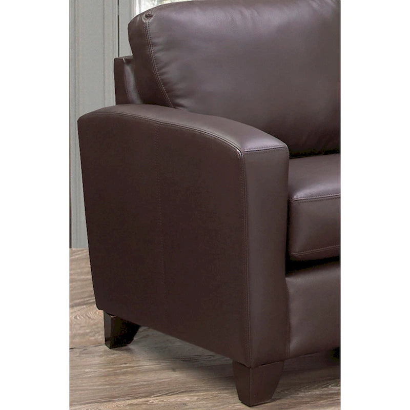 Canapé et causeuse en cuir pleine fleur blanc, pieds expresso – 2 places + 3 places
