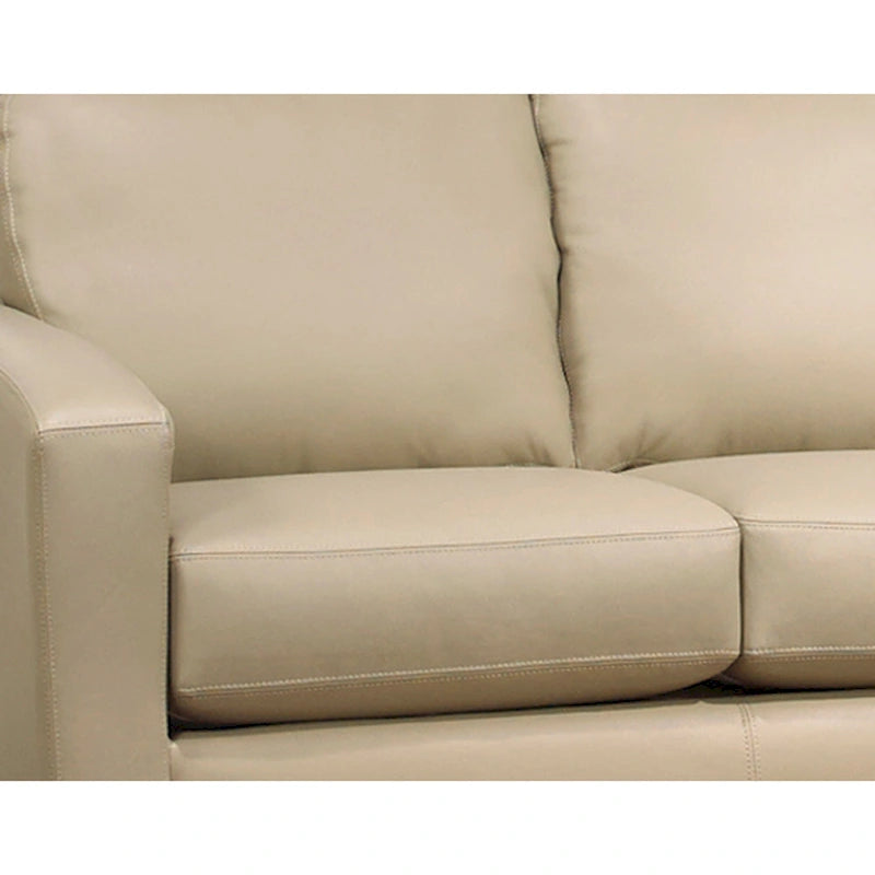 Canapé et causeuse en cuir pleine fleur blanc, pieds expresso – 2 places + 3 places