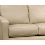 Canapé et causeuse en cuir pleine fleur blanc, pieds expresso – 2 places + 3 places