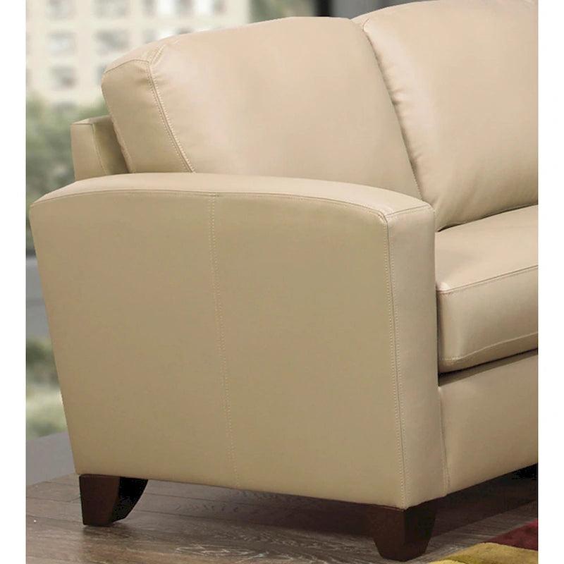 Canapé et causeuse en cuir pleine fleur blanc, pieds expresso – 2 places + 3 places