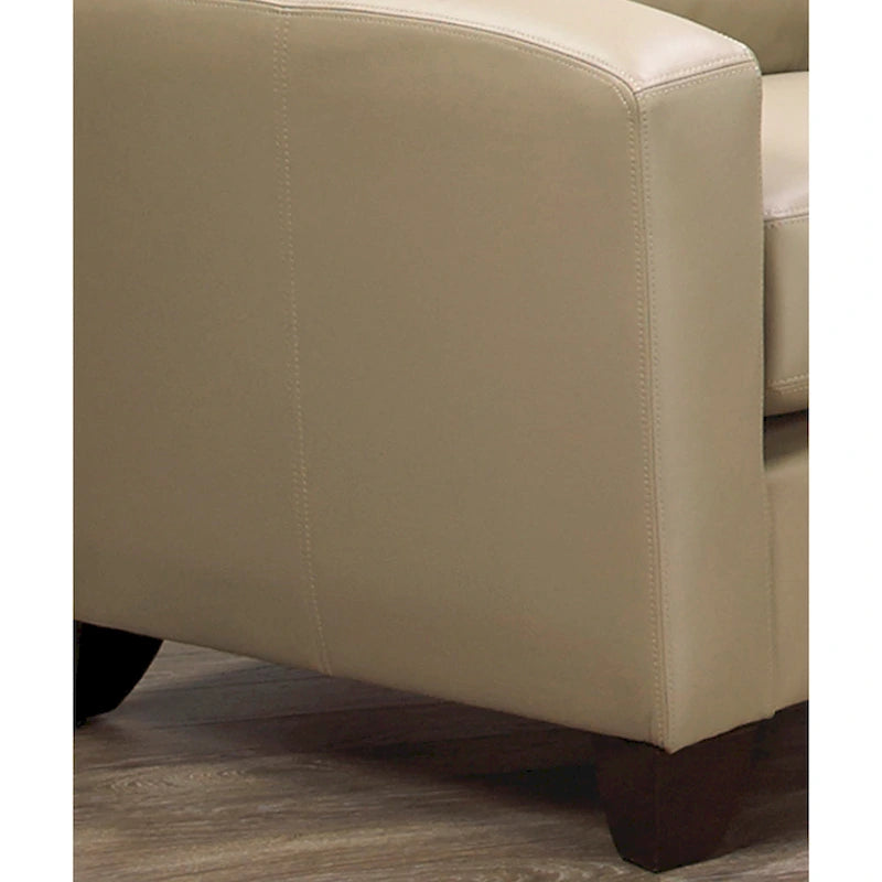 Canapé et causeuse en cuir pleine fleur blanc, pieds expresso – 2 places + 3 places