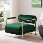Fauteuil d'appoint en velours vert / orange / blanc / vert olive, dossier cylindrique, structure dorée, un seul siège