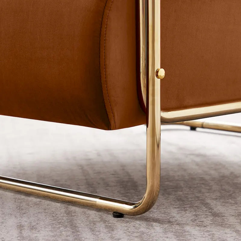 Fauteuil d'appoint en velours vert / orange / blanc / vert olive, dossier cylindrique, structure dorée, un seul siège