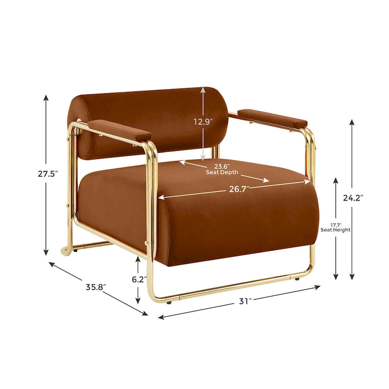 Fauteuil d'appoint en velours vert / orange / blanc / vert olive, dossier cylindrique, structure dorée, un seul siège