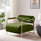 Fauteuil d'appoint en velours vert / orange / blanc / vert olive, dossier cylindrique, structure dorée, un seul siège