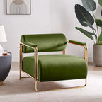 Fauteuil d'appoint en velours vert / orange / blanc / vert olive, dossier cylindrique, structure dorée, un seul siège