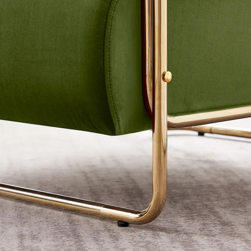 Fauteuil d'appoint en velours vert / orange / blanc / vert olive, dossier cylindrique, structure dorée, un seul siège