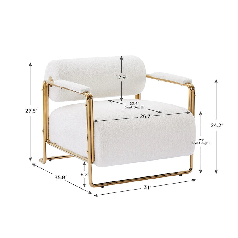 Fauteuil d'appoint en velours vert / orange / blanc / vert olive, dossier cylindrique, structure dorée, un seul siège
