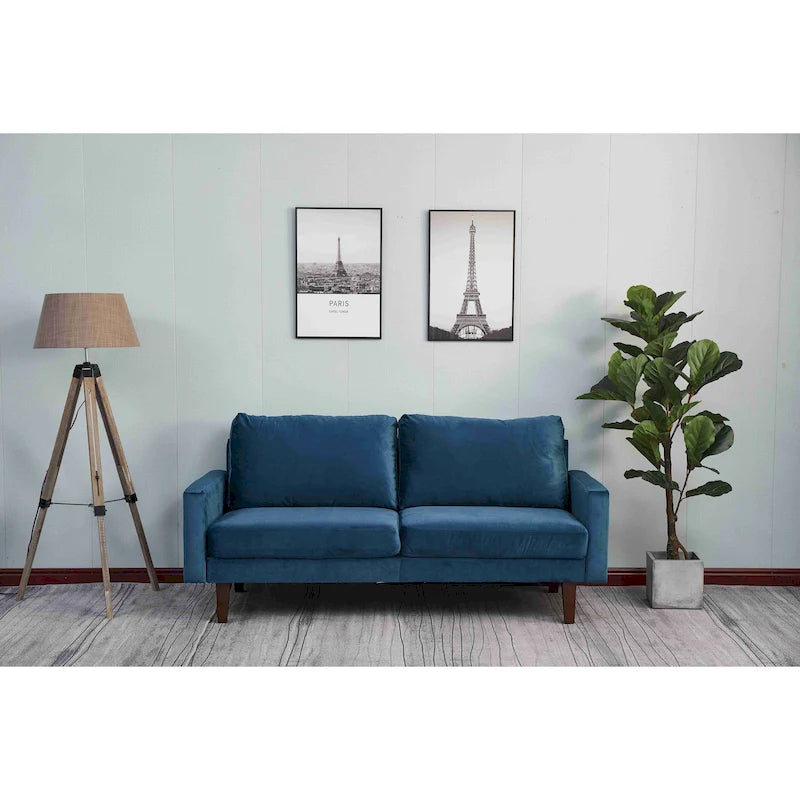 Canapé en velours avec accoudoirs carrés, style contemporain, 2-3 places