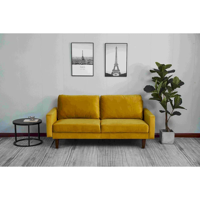 Canapé en velours avec accoudoirs carrés, style contemporain, 2-3 places