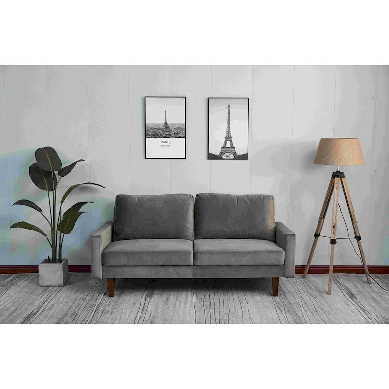 Canapé en velours avec accoudoirs carrés, style contemporain, 2-3 places