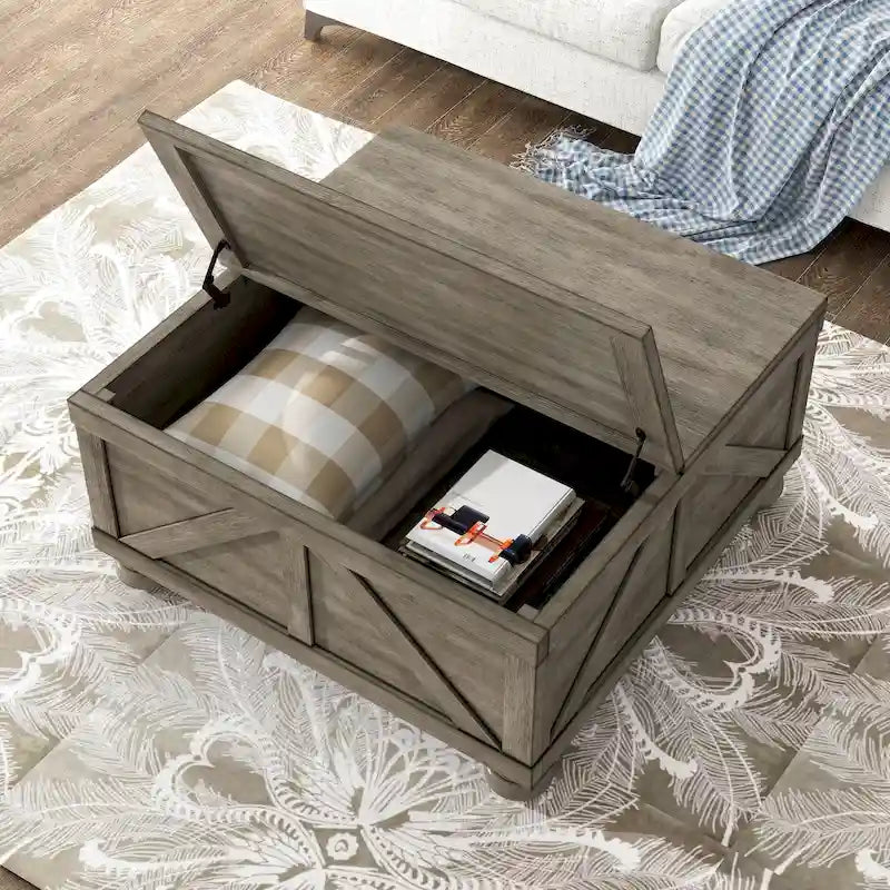 Table basse relevable de rangement de ferme gris antique/noir pour 1 personne