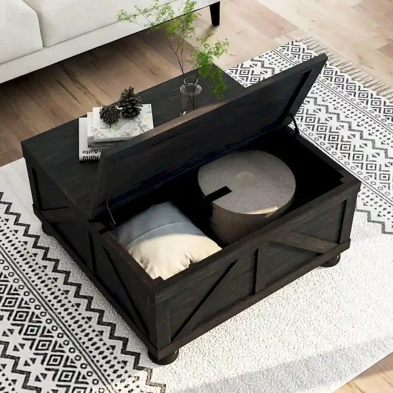 Table basse relevable de rangement de ferme gris antique/noir pour 1 personne