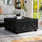 Table basse relevable de rangement de ferme gris antique/noir pour 1 personne