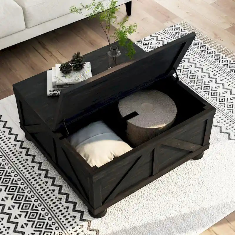 Table basse relevable de rangement de ferme gris antique/noir pour 1 personne