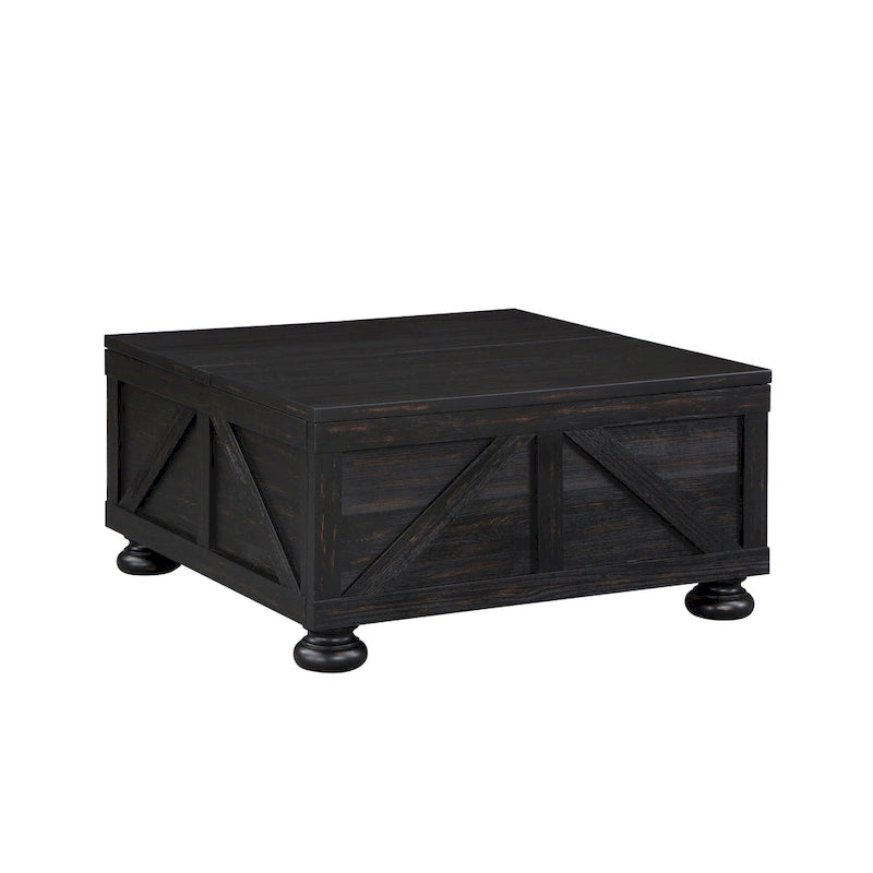 Table basse relevable de rangement de ferme gris antique/noir pour 1 personne