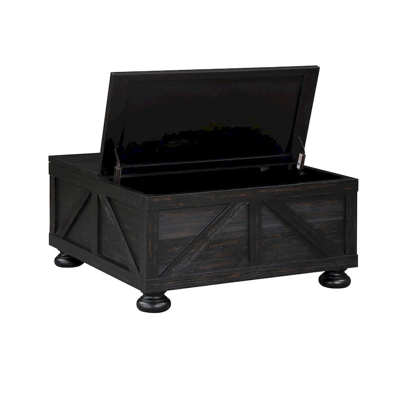 Table basse relevable de rangement de ferme gris antique/noir pour 1 personne