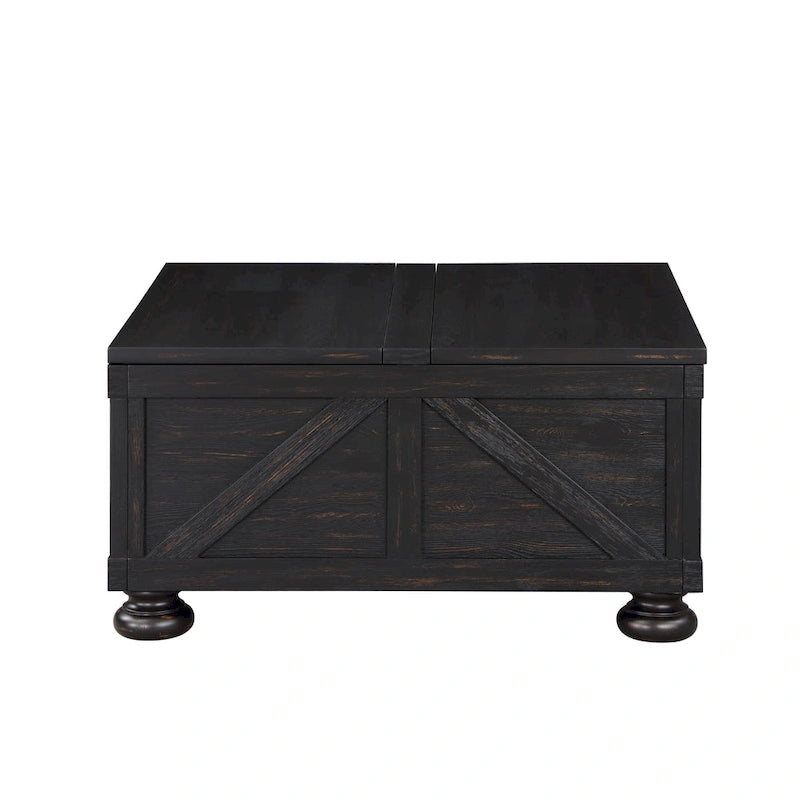 Table basse relevable de rangement de ferme gris antique/noir pour 1 personne