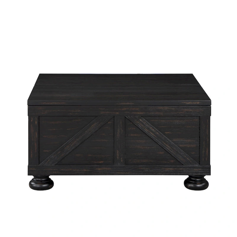 Table basse relevable de rangement de ferme gris antique/noir pour 1 personne