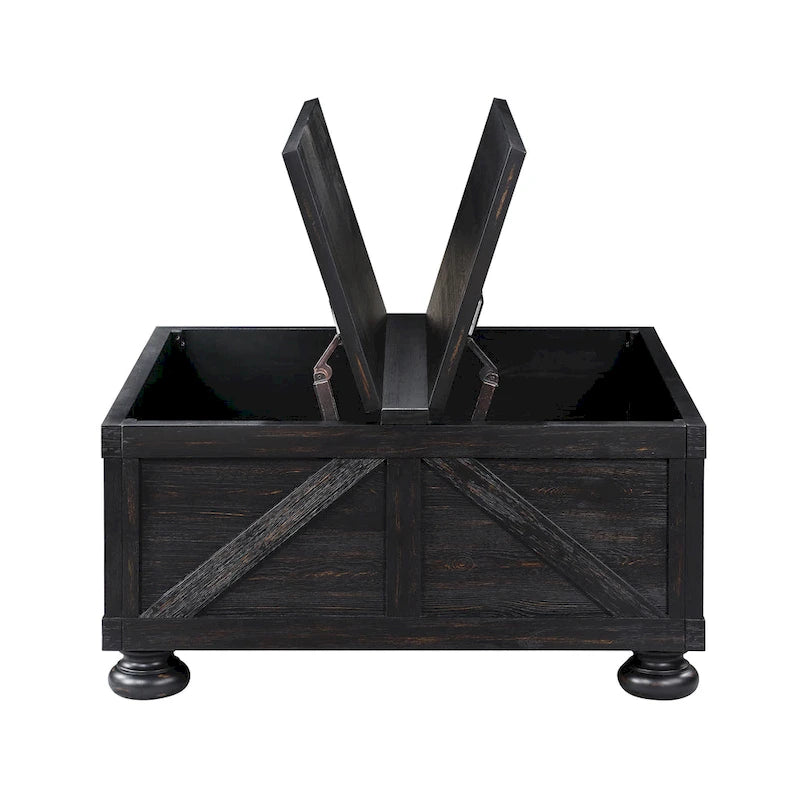 Table basse relevable de rangement de ferme gris antique/noir pour 1 personne