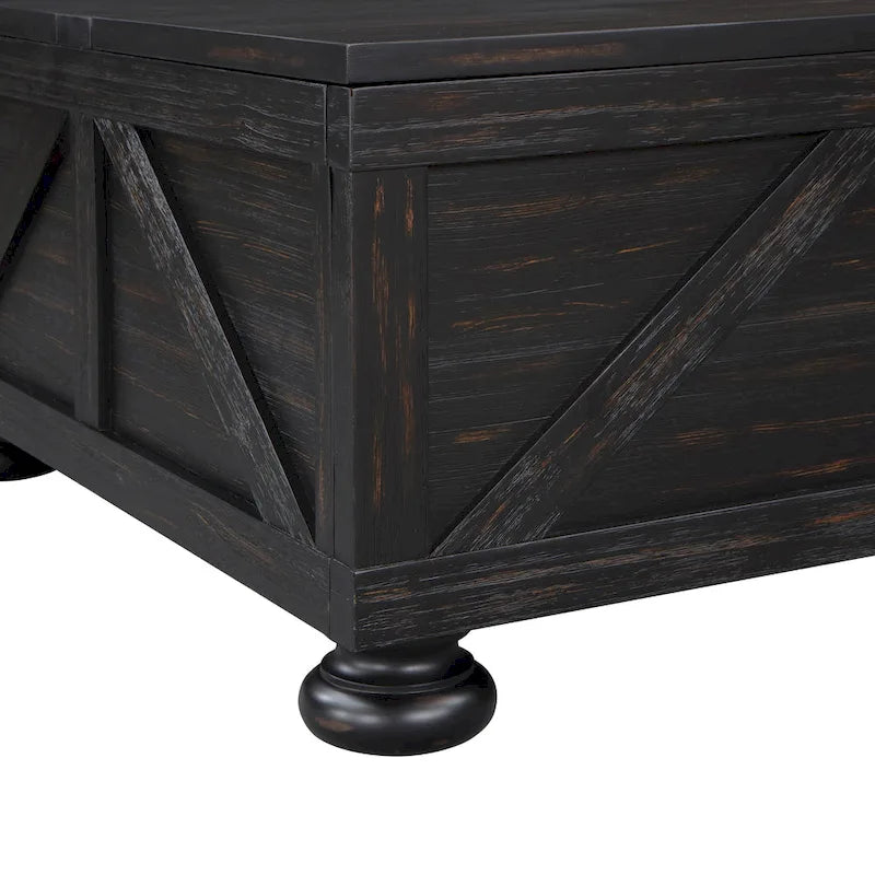 Table basse relevable de rangement de ferme gris antique/noir pour 1 personne