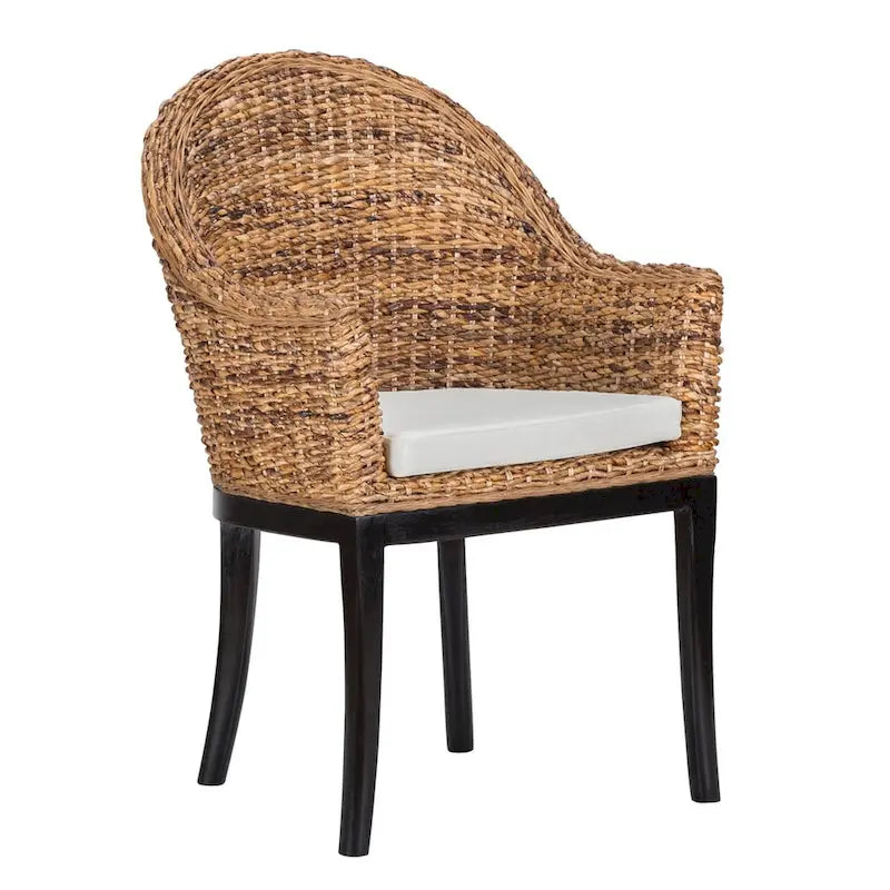 Chaise d'appoint en rotin marron multi-tons avec coussin crème, une seule