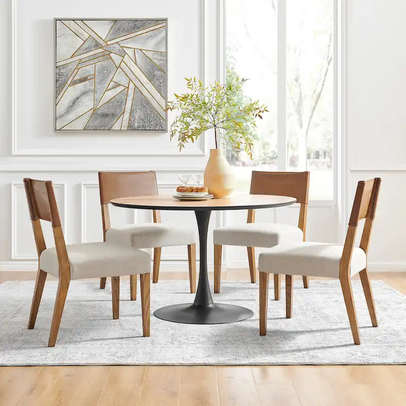 Chaise de salle à manger en similicuir et lin marron/beige, lot de 2