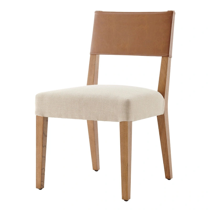 Chaise de salle à manger en similicuir et lin marron/beige, lot de 2