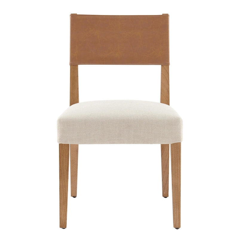 Chaise de salle à manger en similicuir et lin marron/beige, lot de 2