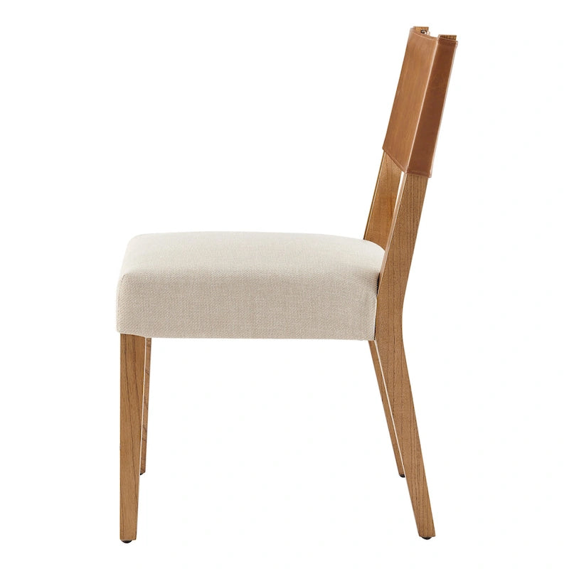 Chaise de salle à manger en similicuir et lin marron/beige, lot de 2