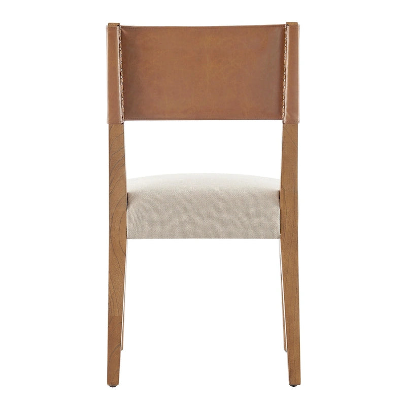 Chaise de salle à manger en similicuir et lin marron/beige, lot de 2