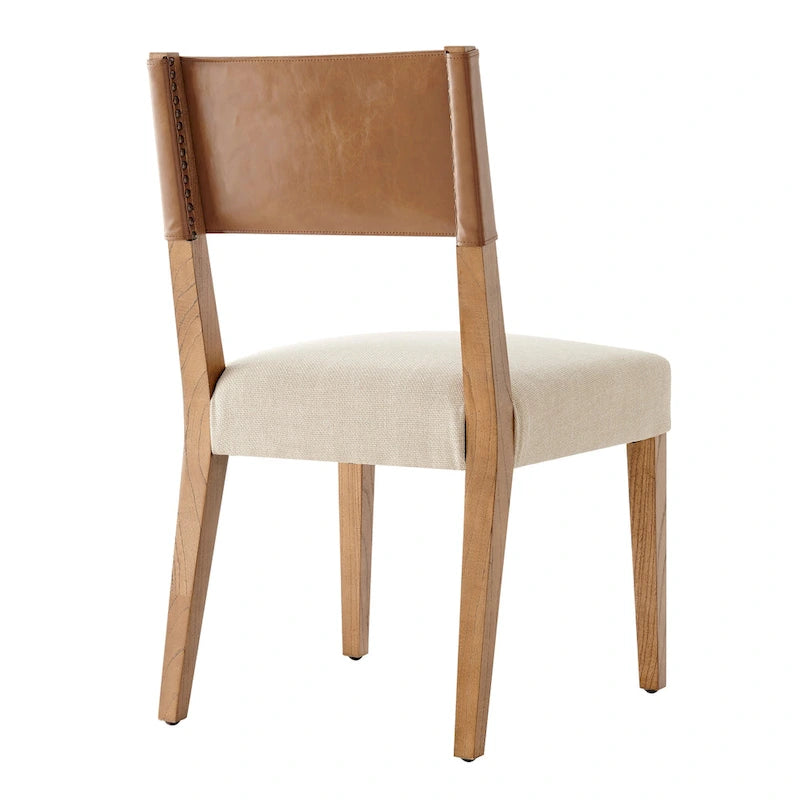 Chaise de salle à manger en similicuir et lin marron/beige, lot de 2