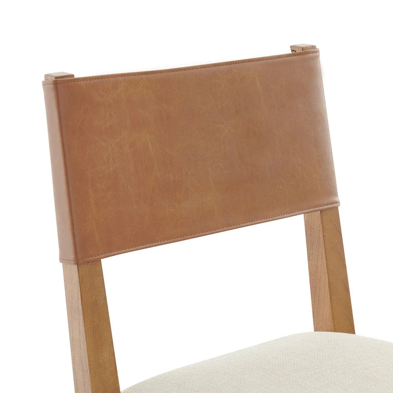 Chaise de salle à manger en similicuir et lin marron/beige, lot de 2