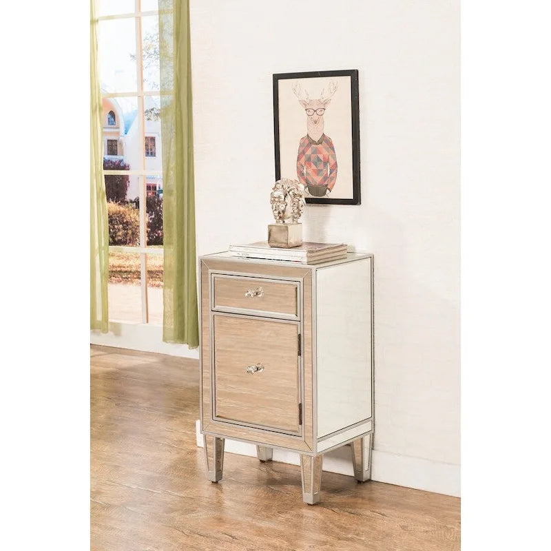 Table de chevet à 1 tiroir, miroir argent/or/blanc, usage individuel