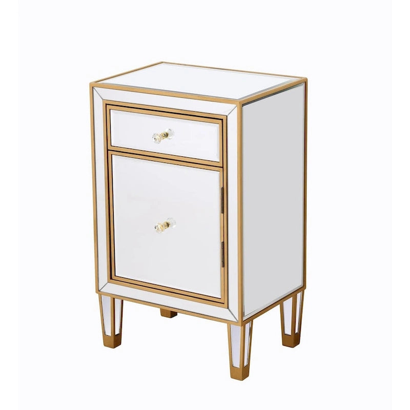 Table de chevet à 1 tiroir, miroir argent/or/blanc, usage individuel