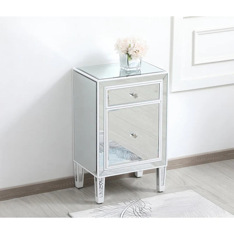 Table de chevet à 1 tiroir, miroir argent/or/blanc, usage individuel