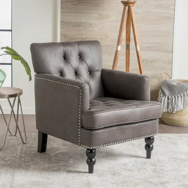 Fauteuil de club en microfibre gris-brun/ardoise, une place