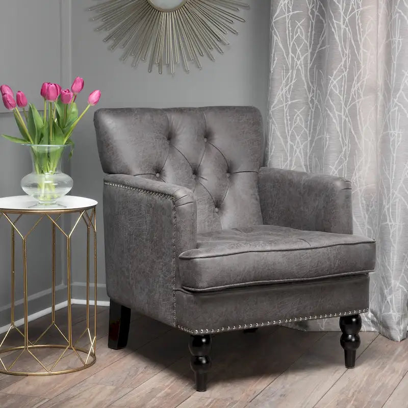 Fauteuil de club en microfibre gris-brun/ardoise, une place