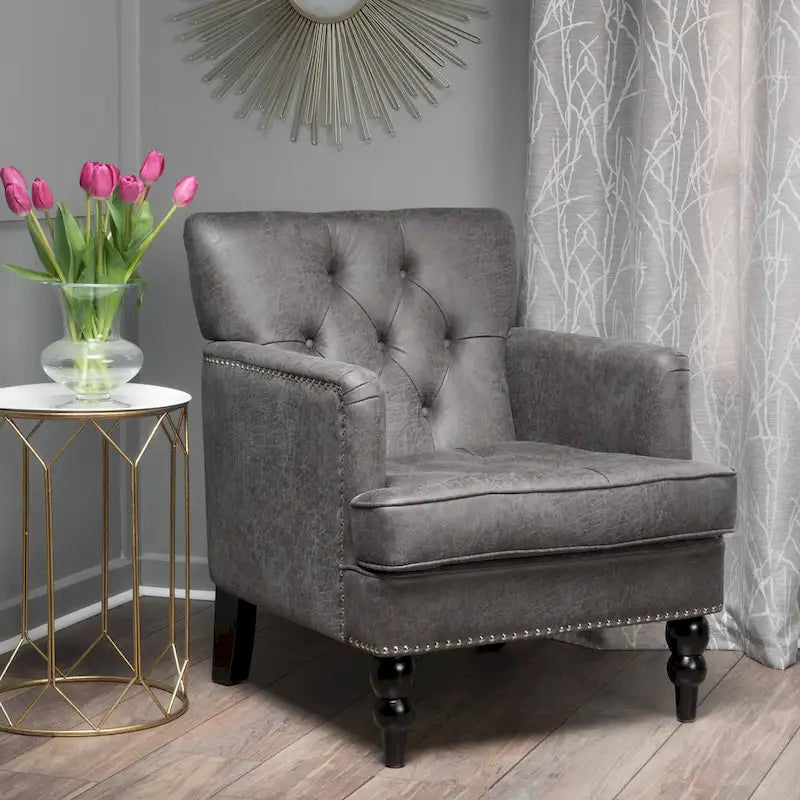 Fauteuil de club en microfibre gris-brun/ardoise, une place