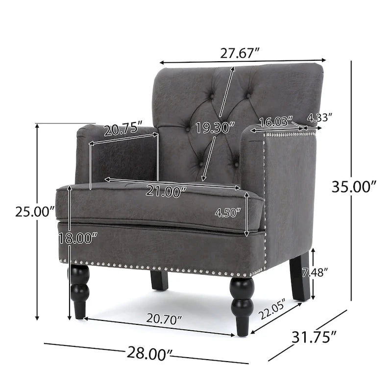 Fauteuil de club en microfibre gris-brun/ardoise, une place