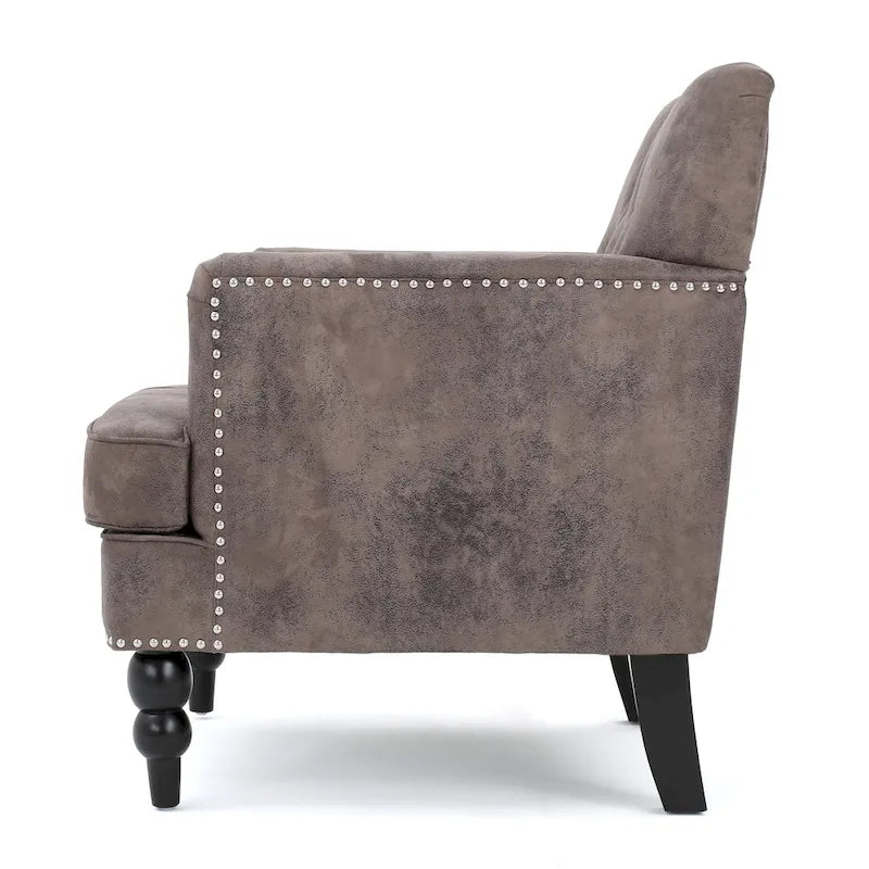 Fauteuil de club en microfibre gris-brun/ardoise, une place